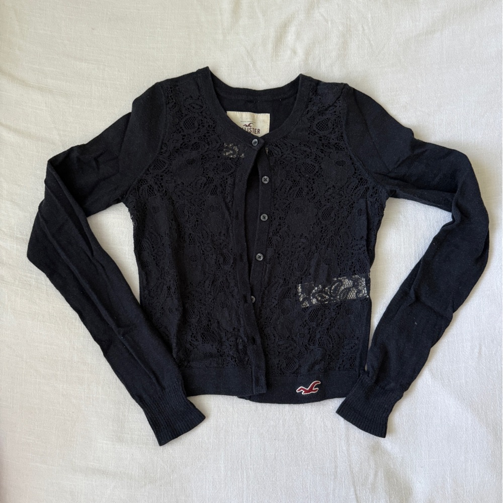 Vintage Y2K Hollister Navy Blue Lace Button-Up Cardigan